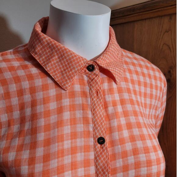 G.H. Bass Orange Gingham Plaid Button-Down Shirt  Womens Medium Preppy Gorpcore - Picture 2 of 9
